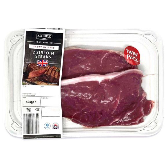 Ashfield Farm 100% British 28 Day Matured 2 Sirloin Steaks 454g