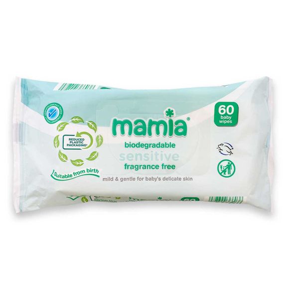 Mamia Biodegradable Sensitive Baby Wipes 60 Pack