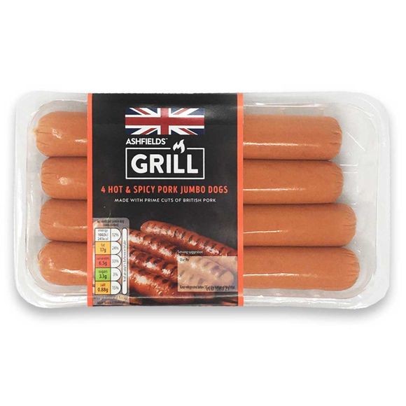 Ashfields Grill Hot & Spicy Pork Jumbo Dogs 400g/4 Pack