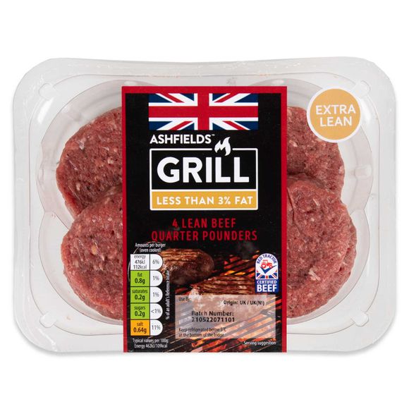 Ashfields Grill Lean Beef Quarter Pounders 454g