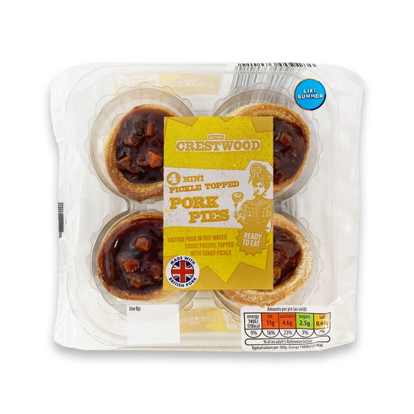 Crestwood 4 Mini Pickle Topped Pork Pies 200g