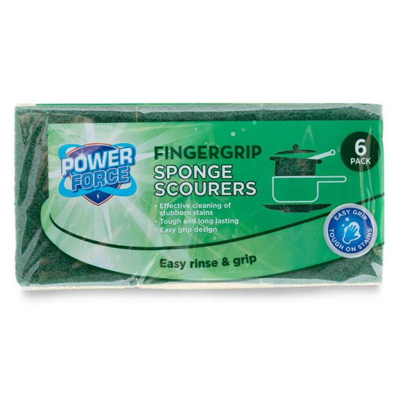 Powerforce Fingergrip Non-scratch Sponge Scourers 6 Pack