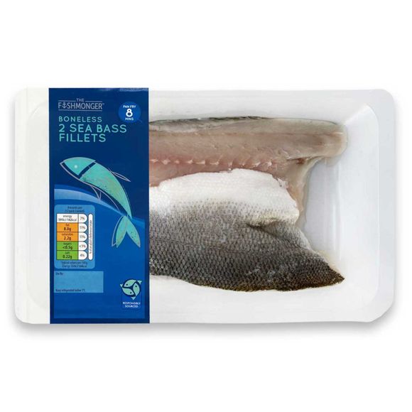 The Fishmonger Boneless Sea Bass Fillets 180g/2 Pack