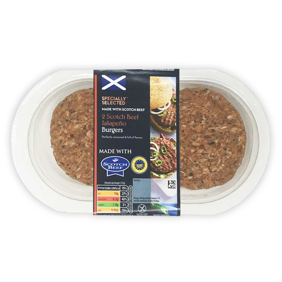 Specially Selected Scotch Beef Jalapeño Burgers 340g/2 Pack