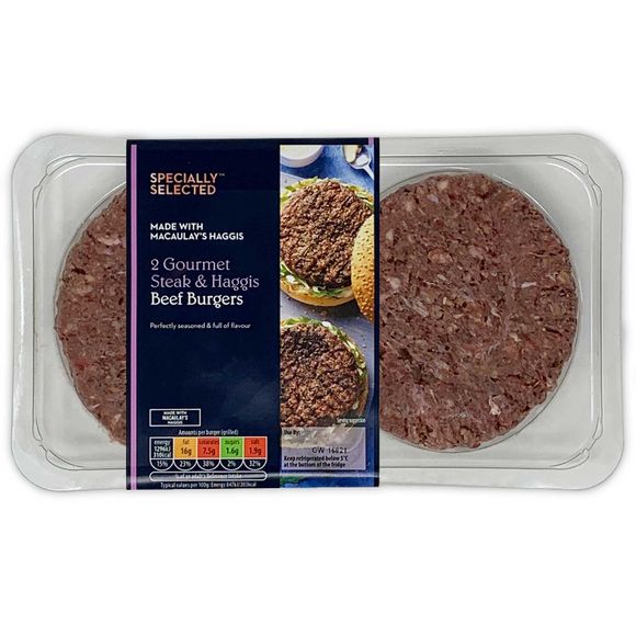 Specially Selected Gourmet Steak & Haggis Beef Burgers 340g/2 Pack