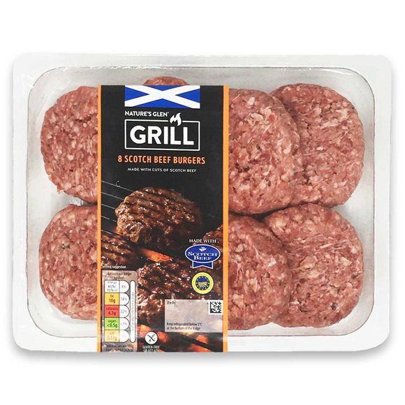 Nature's Glen The Grill 8 Scotch Beef Burgers 681g