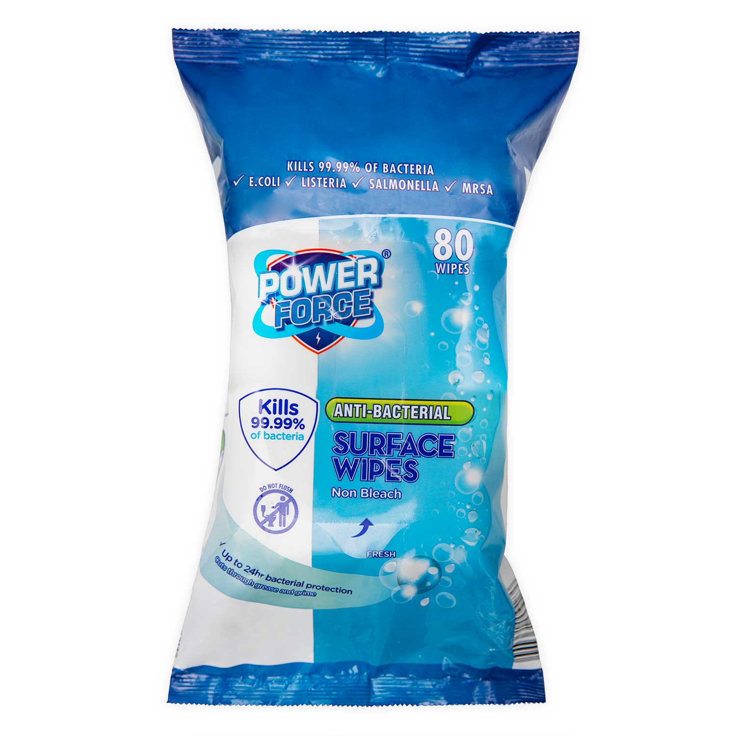 Powerforce Anti-bacterial Surface Wipes Non Bleach - Fresh 80 Pack