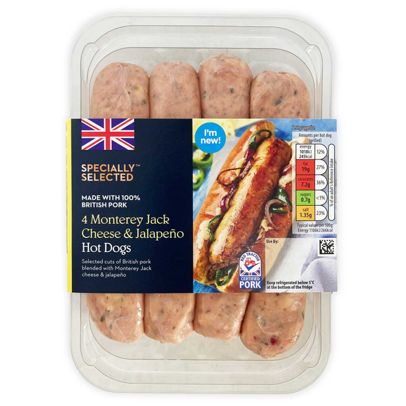 Specially Selected 4 Monterey Jack Cheese & Jalapeño Hot Dogs 400g