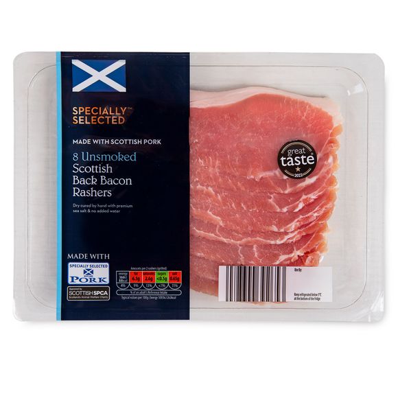 Specially Selected Unsmoked Scottish Back Bacon Rashers 240g/8 Pack