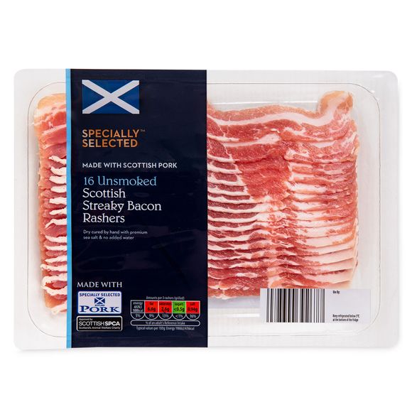 Specially Selected Unsmoked Scottish Streaky Bacon Rashers 240g/16 Pack