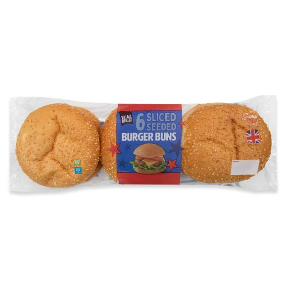 Village Bakery Sliced Seeded Burger Buns 6 Pack