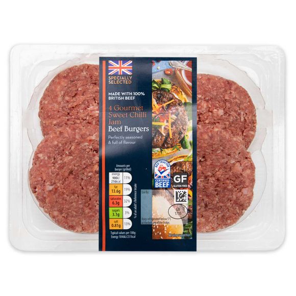 Specially Selected Gourmet Sweet Chilli Jam Beef Burgers 454g