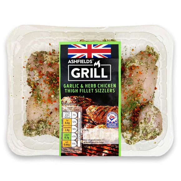 Ashfields Grill Garlic & Herb Chicken Thigh Fillet Sizzlers 350g