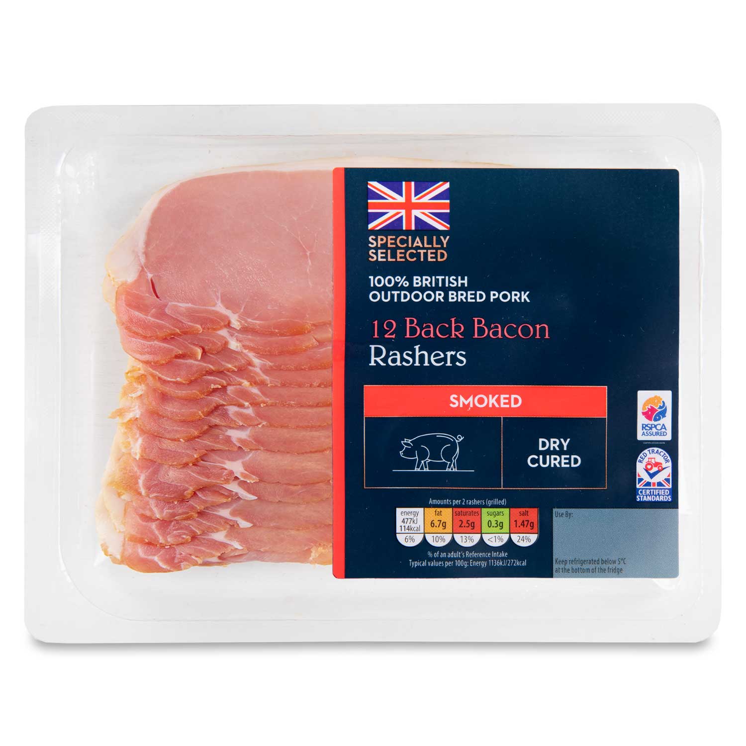 Specially Selected Dry Cured Back Bacon Rashers Smoked 360g/12 Pack