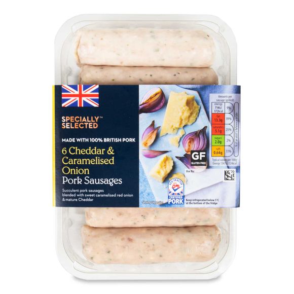 Specially Selected Cheddar & Caramelised Onion Pork Sausages 400g/6 Pack