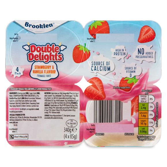 Brooklea Double Delights Strawberry & Vanilla Flavour Fromage Frais 4x85g