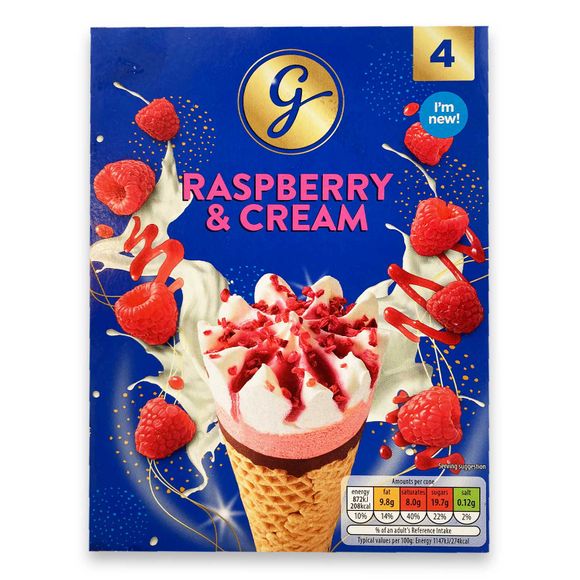 Gianni's Raspberry & Cream Ice Cream Cones 4x120ml