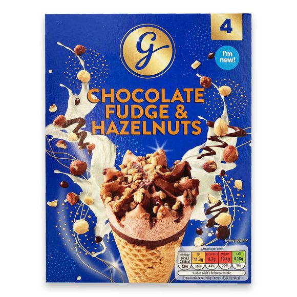 Gianni's Chocolate Fudge & Hazelnuts Ice Cream Cones 4x120ml