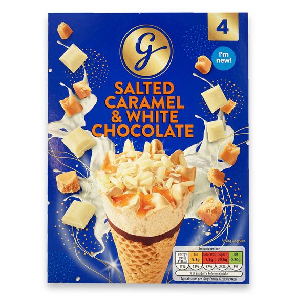 Gianni's Salted Caramel & White Chocolate Ice Cream Cones 4x120ml