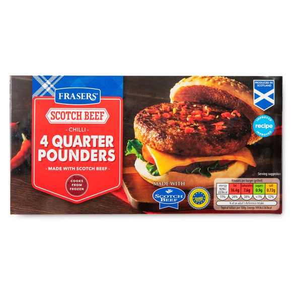 Frasers Scotch Beef Chilli Quarter Pounders 454g/4 Pack