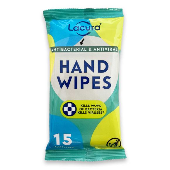 Lacura Antibacterial & Antiviral Hand Wipes 15 Pack