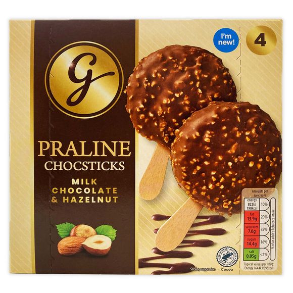 Gianni's Praline Chocsticks Milk Chocolate & Hazelnut 4x70ml