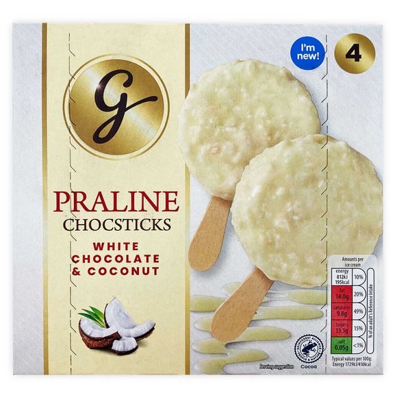 Gianni's Praline Chocsticks White Chocolate & Coconut 4x70ml