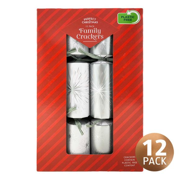 Perfect Christmas Silver Family Crackers 12 Pack