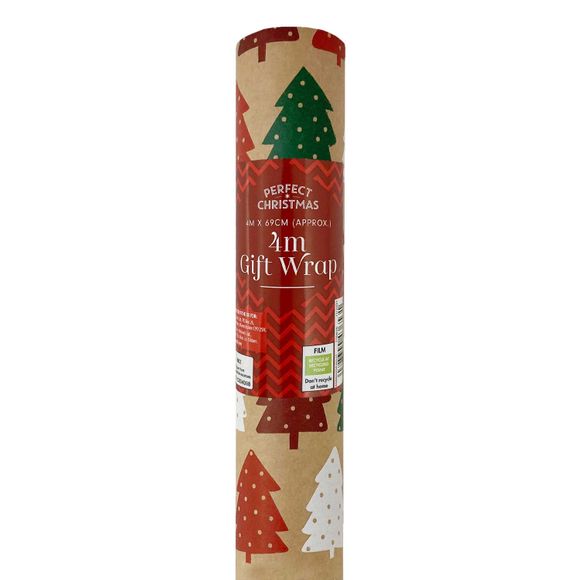 Perfect Christmas Trees Kraft 4m Gift Wrap Foil Each