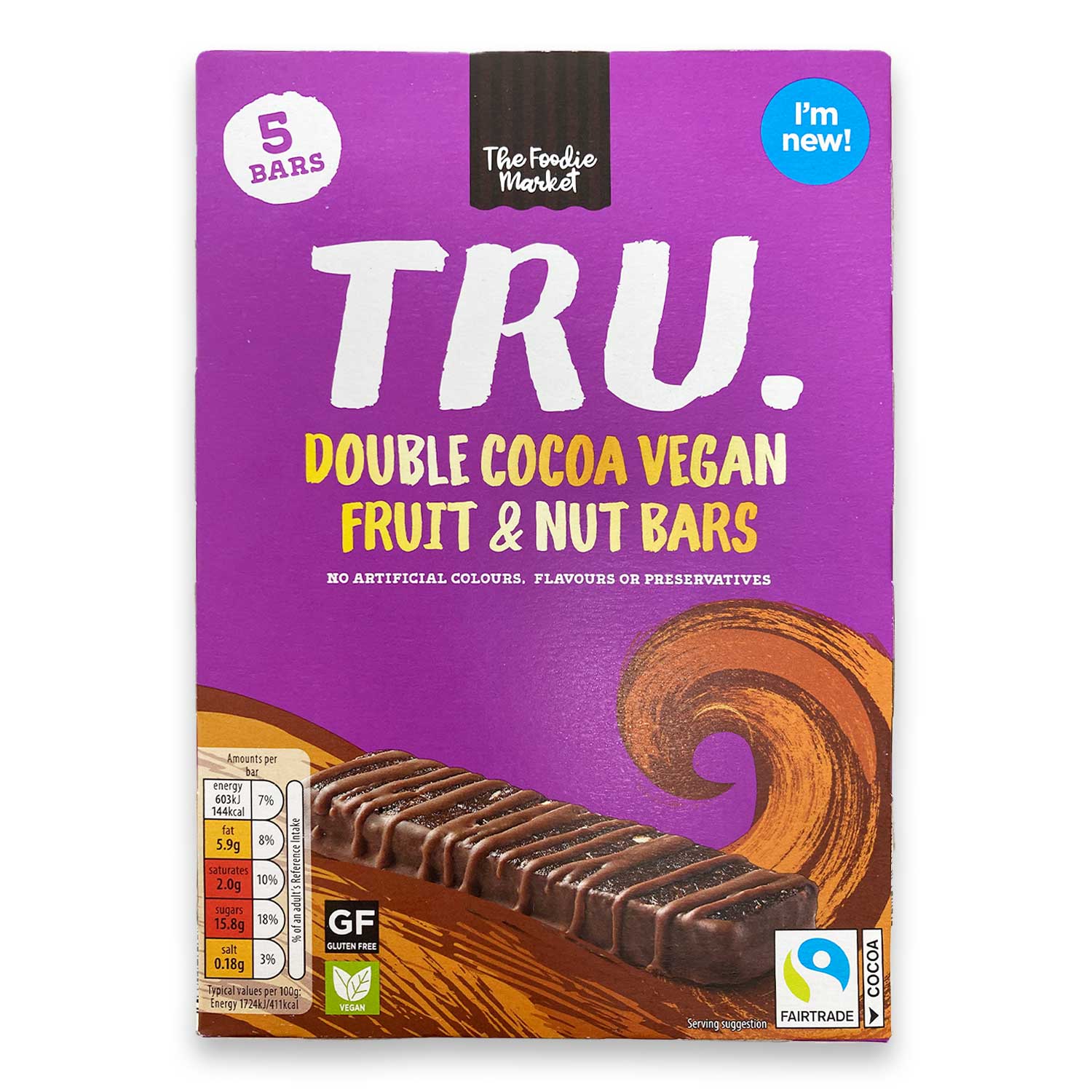 The Foodie Market Double Cocoa Vegan Fruit & Nut Bars 5x35g