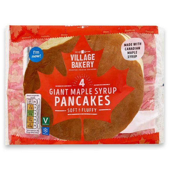 Village Bakery Giant Maple Syrup Pancakes 4 Pack