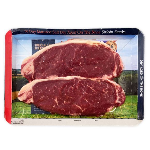 Specially Selected 36 Day Matured Salt Dry Aged On The Bone Sirloin Steaks 454g