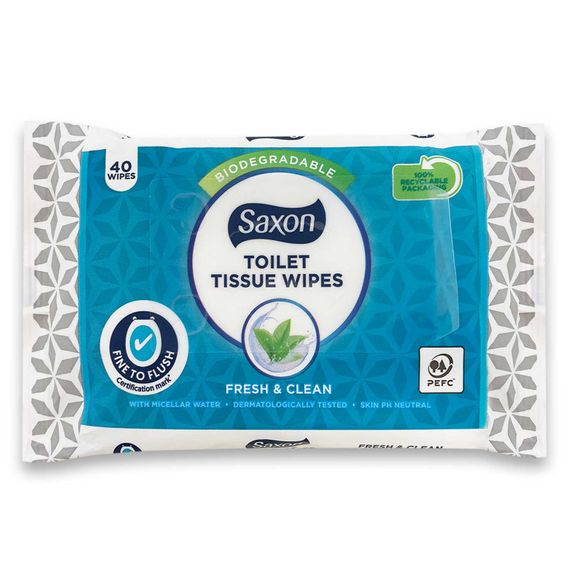 Saxon Biodegradable Toilet Tissue Wipes - Fine To Flush 40 Pack