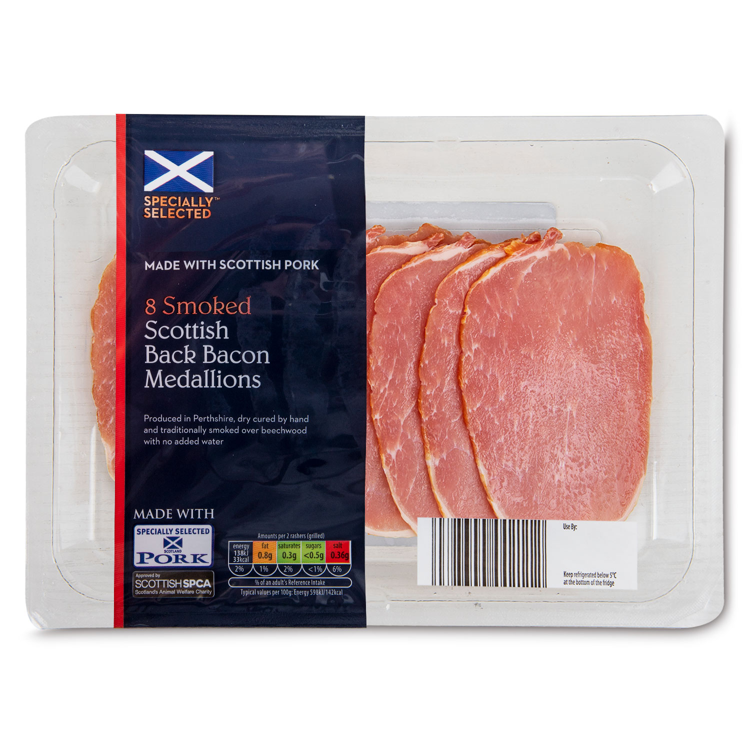 Specially Selected Smoked Scottish Back Bacon Medallions 160g