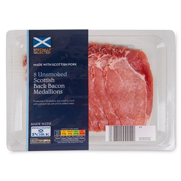 Specially Selected Unsmoked Scottish Back Bacon Medallions 160g/8 Pack