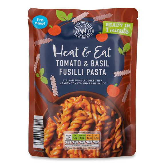 Worldwide Foods Heat & Eat Tomato & Basil Fusilli Pasta 200g