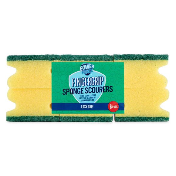 Powerforce Finger Grip Sponge Scourers 6 Pack