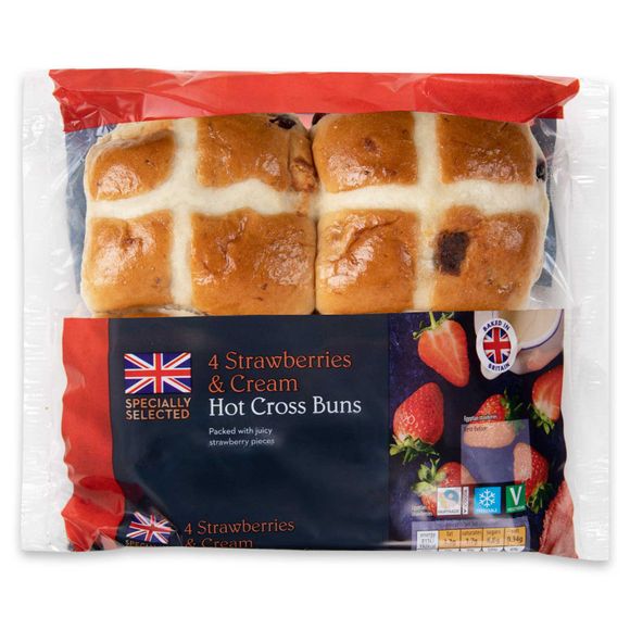 Specially Selected Strawberries & Cream Hot Cross Buns 4 Pack