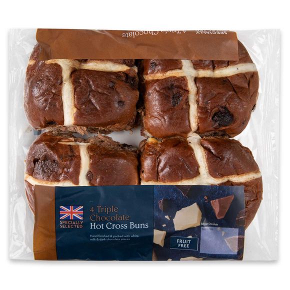 Specially Selected Triple Chocolate Hot Cross Buns 4 Pack