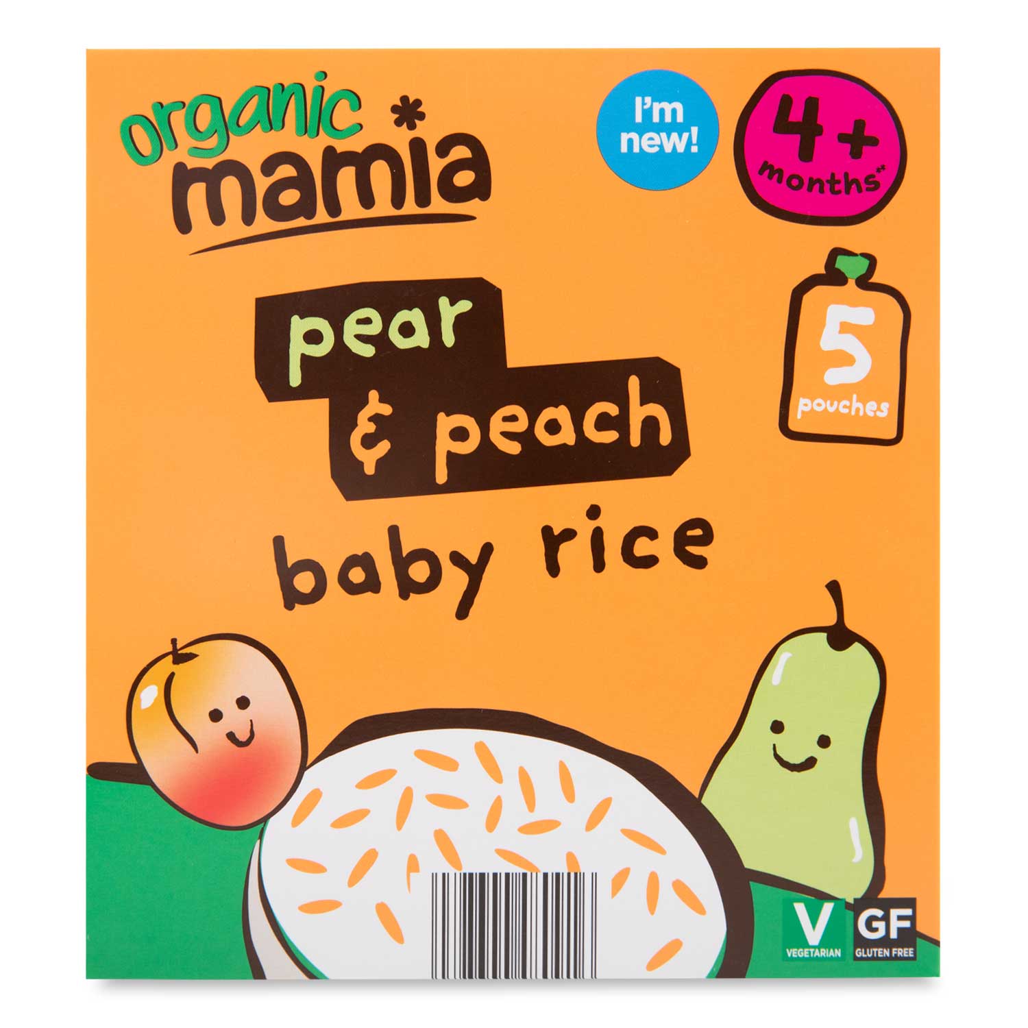 Mamia Organic Pear & Peach Baby Rice 5x100g