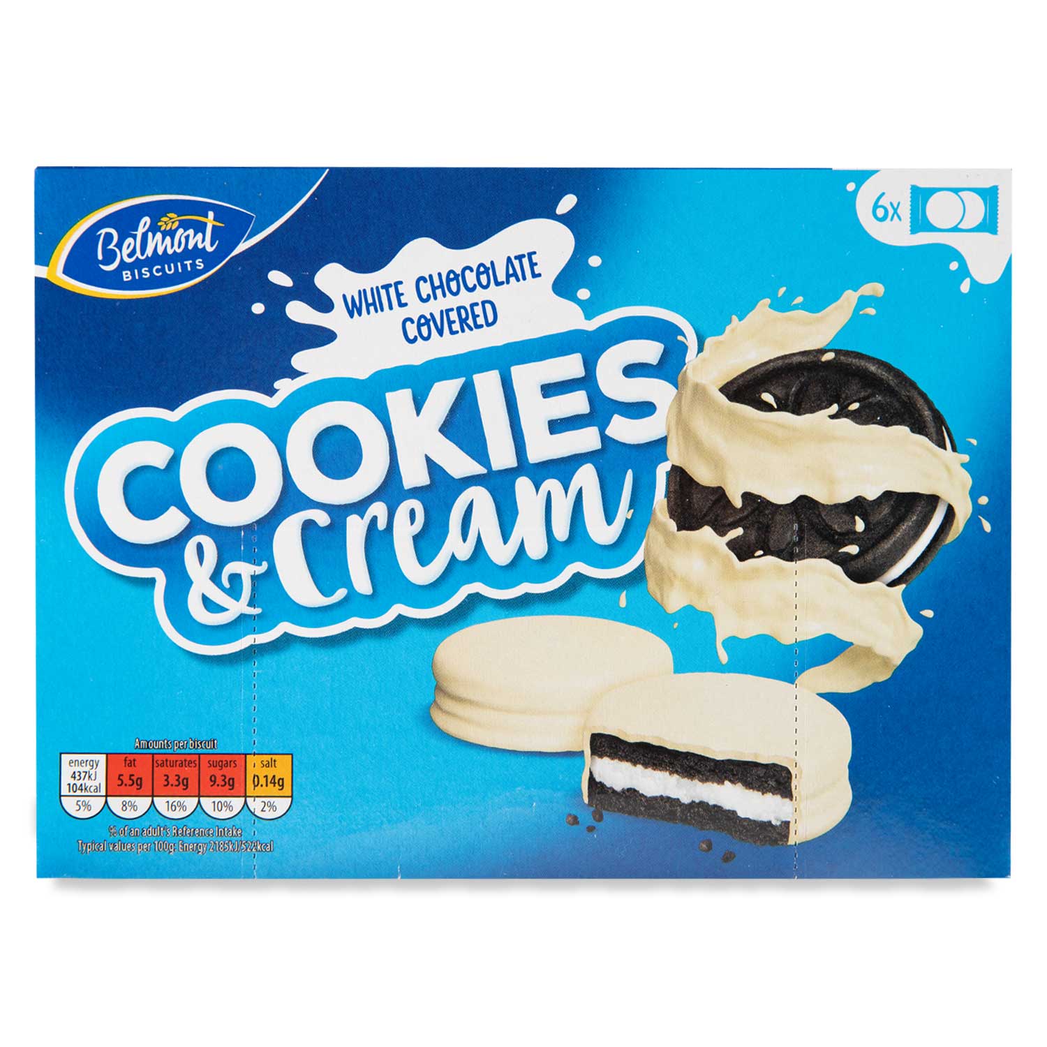 Belmont White Chocolate Covered Cookies & Cream Biscuits 240g/12 Pack