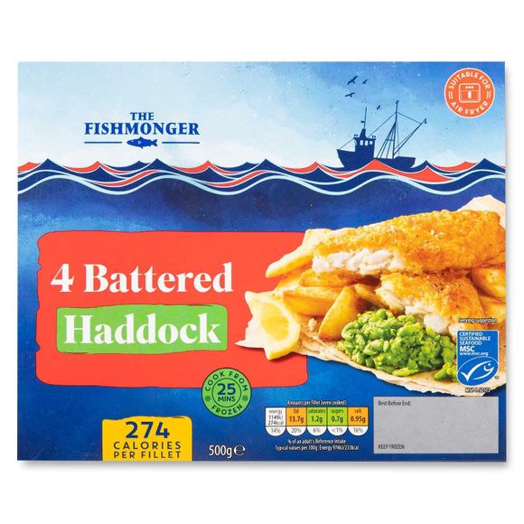 Fishmonger Battered Haddock Fillets 500g/4 Pack