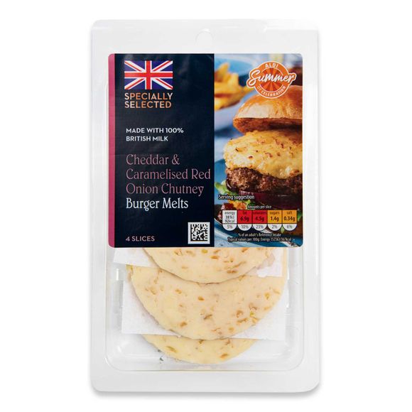 Specially Selected Cheddar & Caramelised Red Onion Chutney Burger Melts 100g