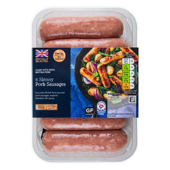 Specially Selected British Skinny Pork Sausages Made With 100% British Pork 400g/6 Pack