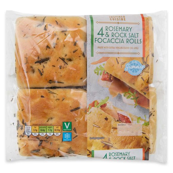 Inspired Cuisine Rosemary & Rock Salt Focaccia Rolls 4x50g