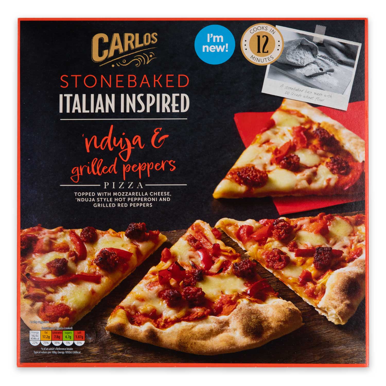 Carlos Premium Stonebaked Nduja & Grilled Peppers Pizza 366g