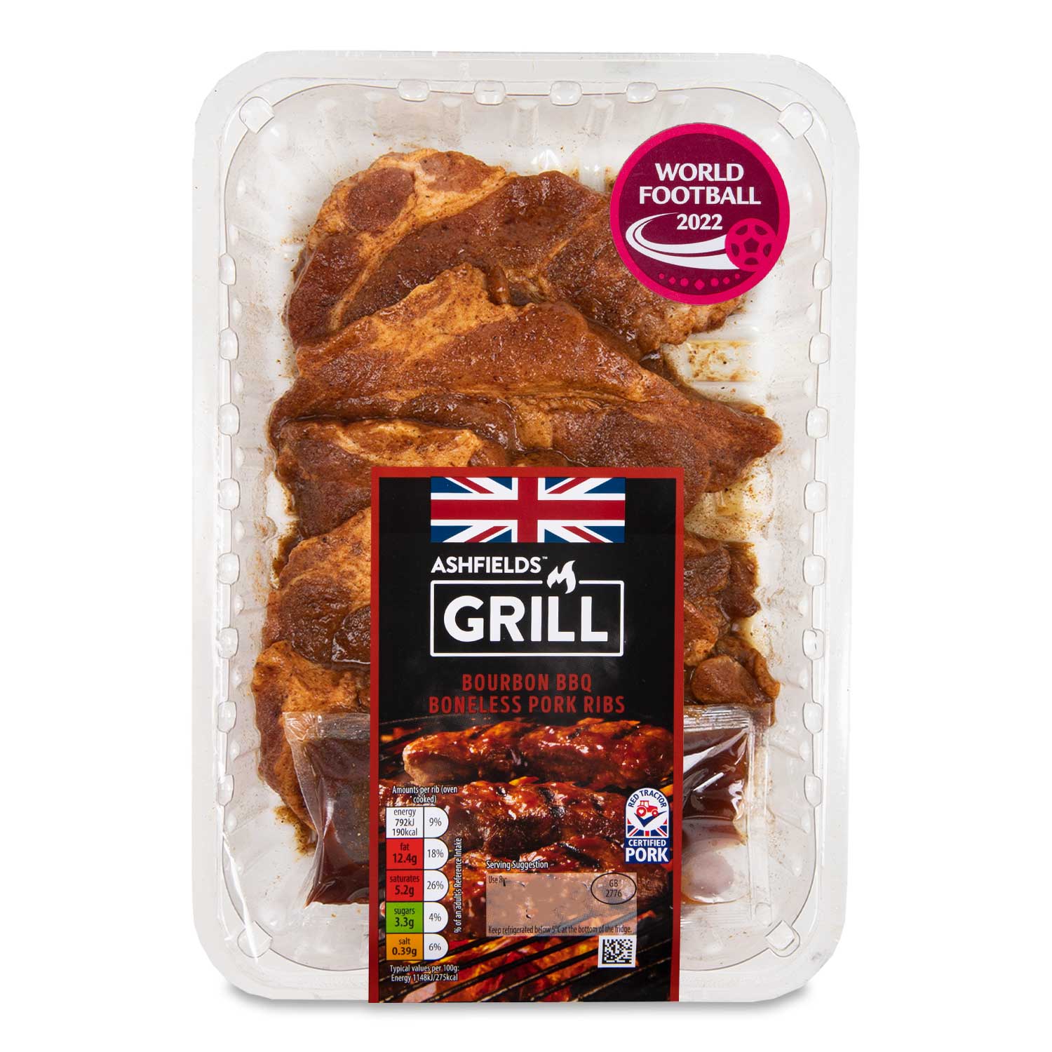 Ashfields Grill Bourbon & BBQ Flavour Boneless Pork Ribs 400g