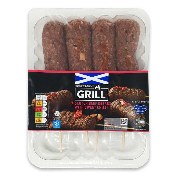 Nature's Glen Scotch Beef Kebabs With Sweet Chilli 400g/4 Pack