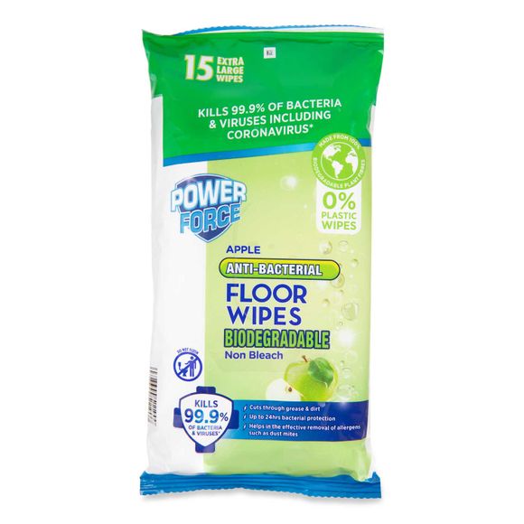 Powerforce Apple Antibacterial Floor Wipes 15 Pack