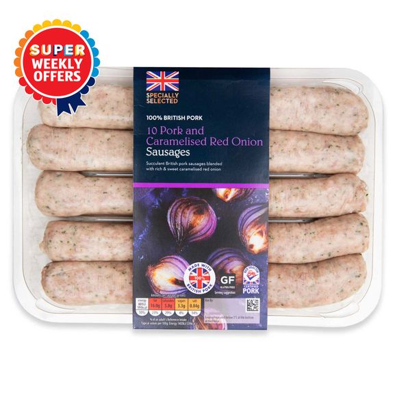 Specially Selected Pork & Caramelised Red Onion Sausages 667g/10 Pack